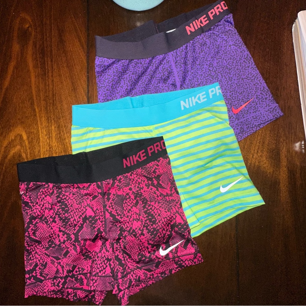 Nike Pro Women's Shorts Trio - Pink, Purple, Green